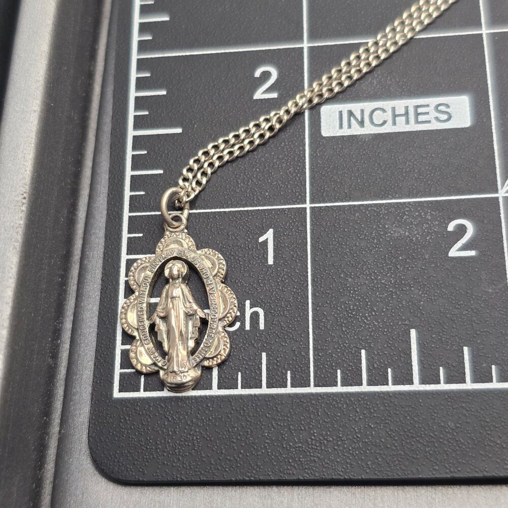 VTG Creed Sterling Silver Miraculous Medal Pendant Necklace 18" Catholic Religio - Picture 10 of 13